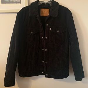 Men Black Corduroy Levi’s Trucker Jacket - Sherpa